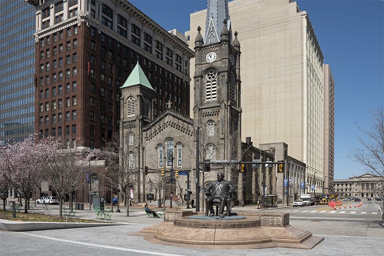The FRONT team plans partnering with world-renowned artist Julie Mehretu to create a definitive mural on the Standard Building near Public Square behind the Old Stone Church.