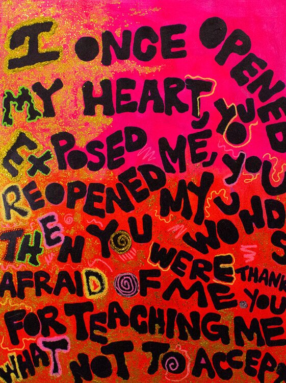 <span class="content-image-text">I Once Opened My Heart by Painting, and Sculpture and Expanded Media junior Crystal Miller, acrylic and glitter on canvas</span>