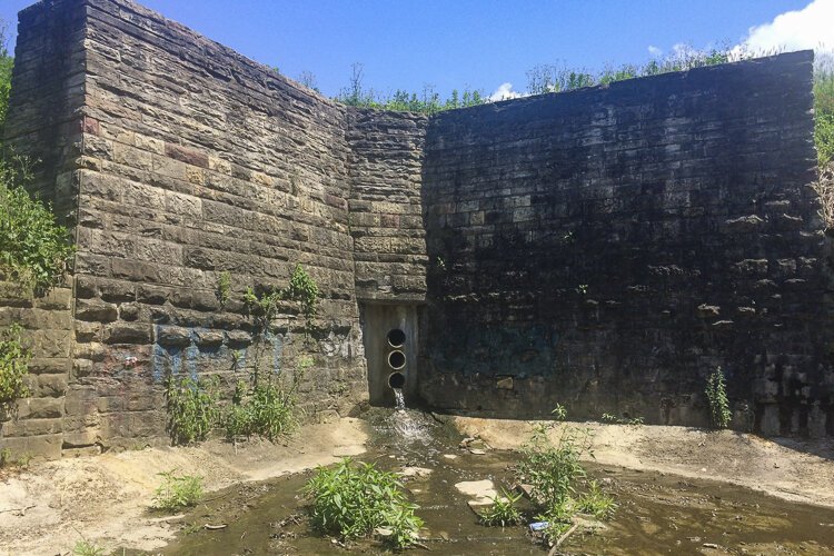 The dam spillway outfall below the dam