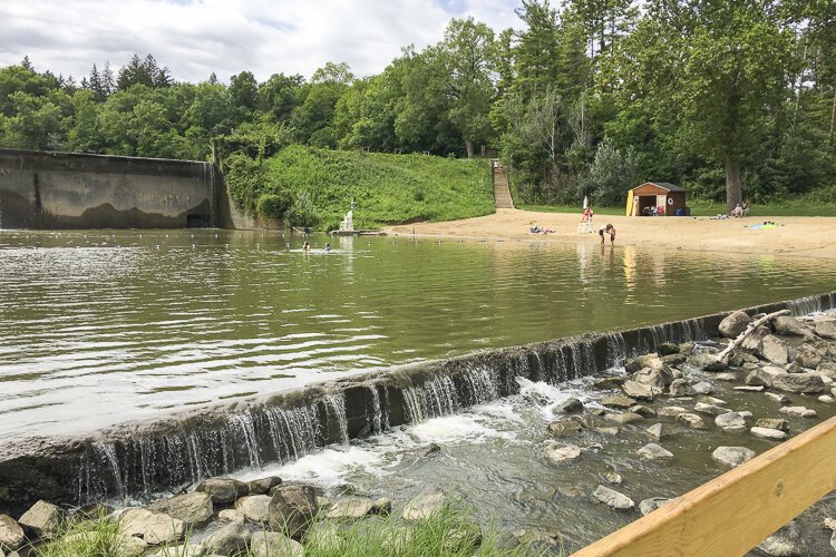 <span class="content-image-text">Hinckley Lake spillway beach and swimming area.</span>