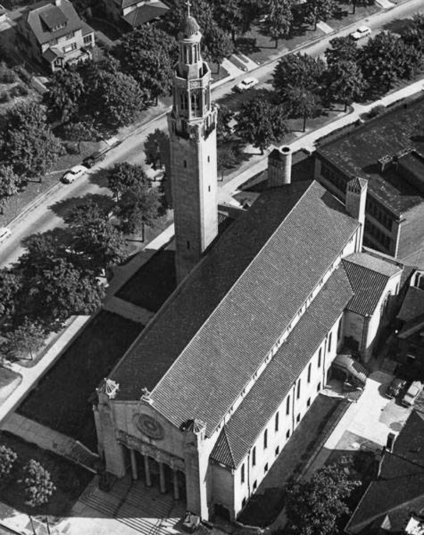 Aerial shot of St. Ignatius Roman Catholic Church in 1951