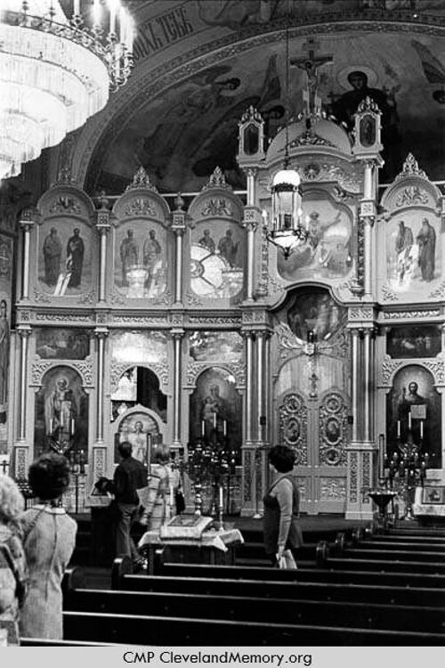 The interior of St. Theodosius Russian Orthodox Cathedral in 1973, built in 1911, reflects the architecture used for Russian churches for centuries.
