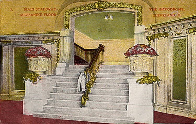 The Hippodrome Theater, main stairway, mezzanine floor.