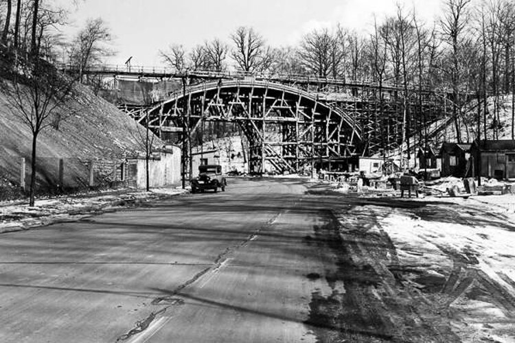 Construction of the Forest Hill Foot Bridge over Forest Hill Boulevard in 1940