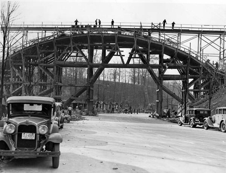 Construction of Forest Hills Park Bridge in East Cleveland, Ohio in 1939