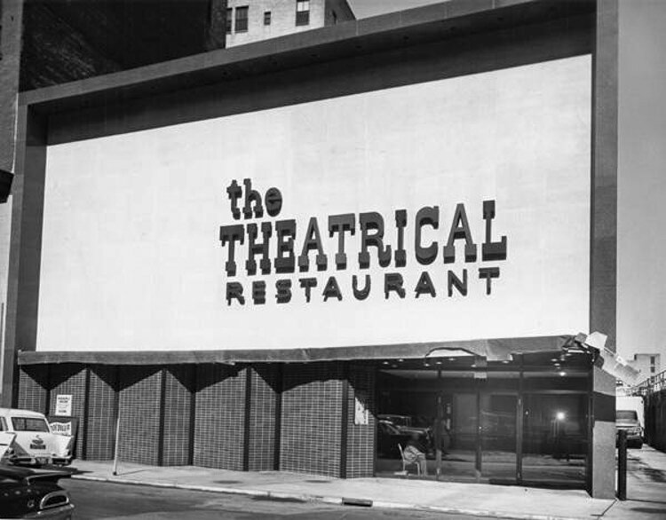 Exterior view of rebuilt Theatrical Restaurant in 1961