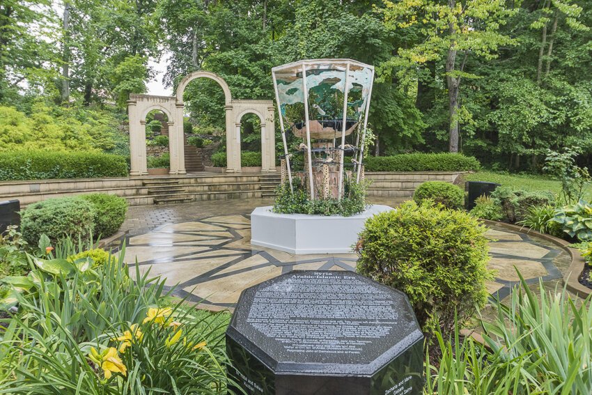Diana Al-Hadid has converted the Syrian Cultural Garden fountain into a symbolic ancient water-clock based on several instructions left behind by the twelfth-century Islamic polymath Ismail Al-Jazari.