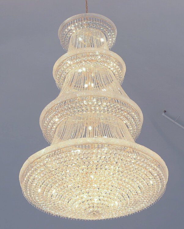 The eight-foot Swarovski crystal chandelier in the Elliot
