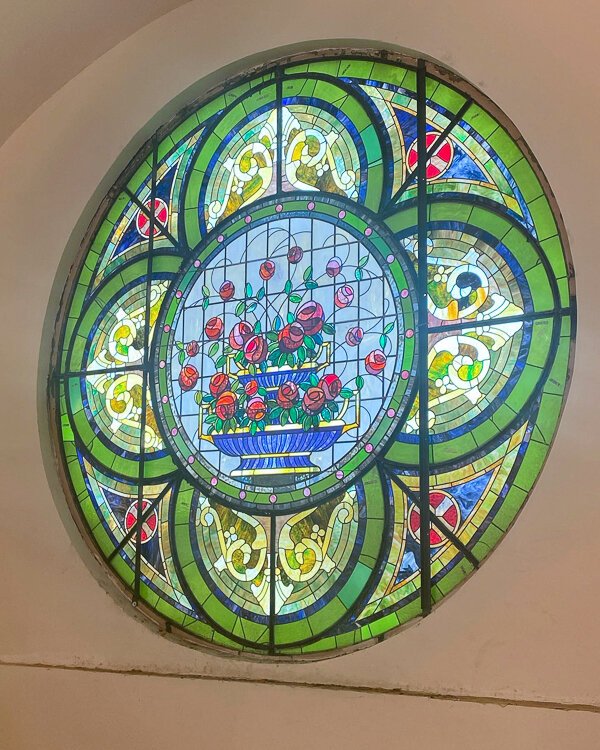 Stained glass on the former Holy Ghost Byzantine Catholic Church, now The Elliot