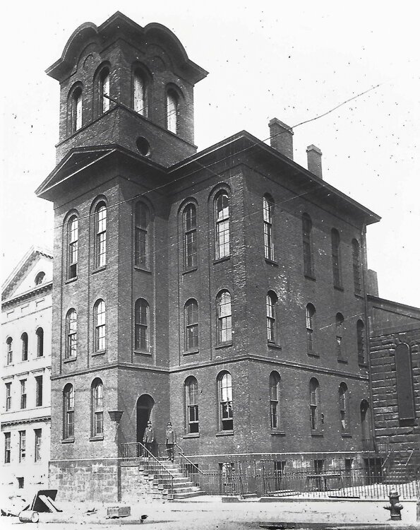 <span class="content-image-text">Cleveland Police First Precinct and Headquarters located at 97 Champlain Street in 1893, just before the building was demolished.</span>