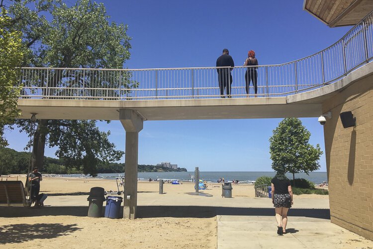 Edgewater Beach as seen through the overhead walkway to the Beach House.
