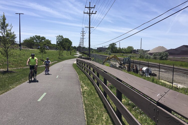 The all-purpose trail traverses Whiskey Island by the Cleveland Bulk Terminal.
