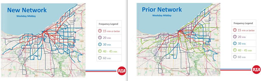 <span class="content-image-text">RTA routes throughout the greater Cleveland area before and after a redesign of those routes that was implemented last year.</span>