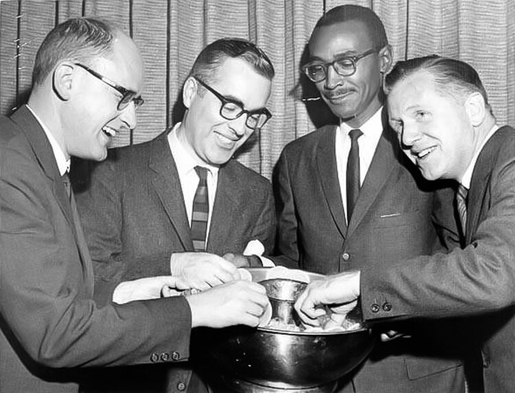 <span class="content-image-text">Robert. C Gaede (second from left) with City Club Candidates Richard Murway, Robert. D Rudolph Henderson and Howard B. Cain in November 1962.</span>