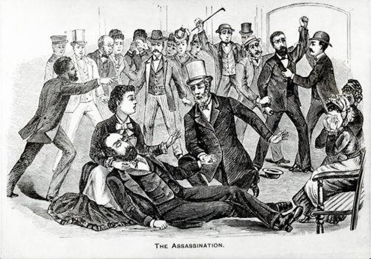 <span class="content-image-text">Currier & Ives print of the assassination of James A. Garfield 1881</span>