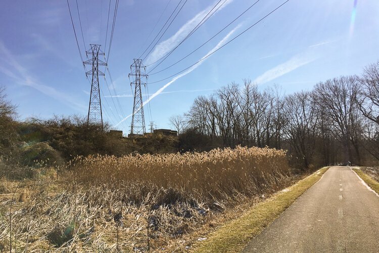High tension wire towers stand guard at points all along this trail.