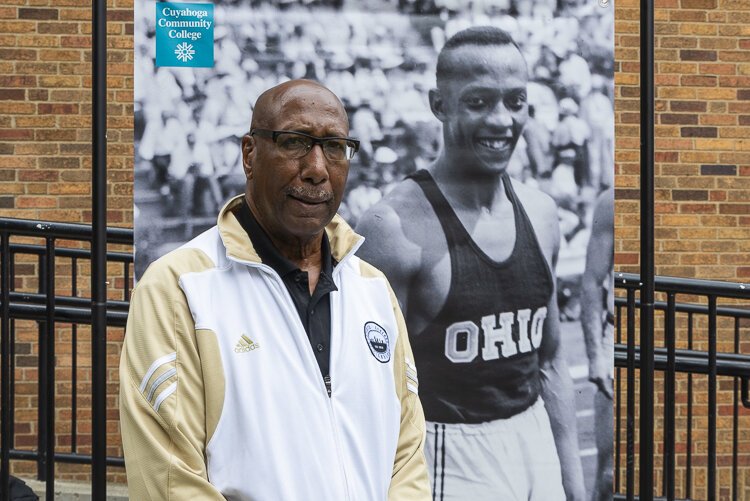 Tyrone Owens with a blow up of his cousin Jesse Owens