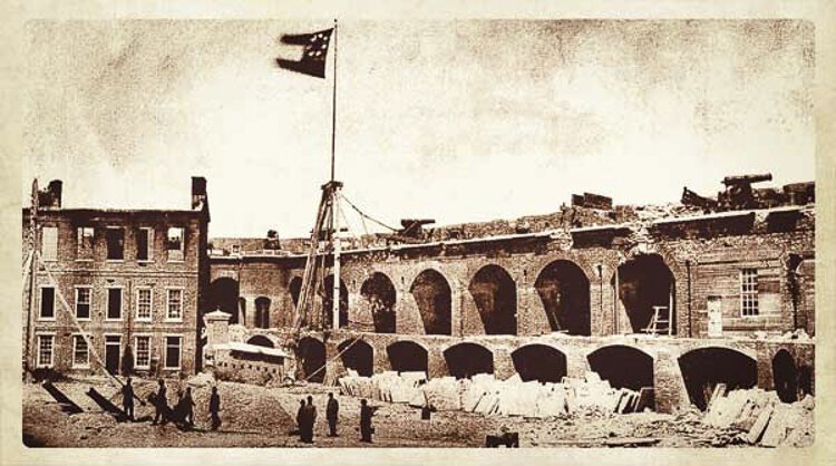 Fort Sumter just days after the surrender of the fort to Confederate forces