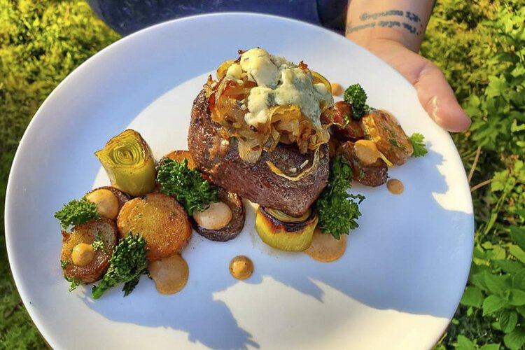 The five-course dinner will feature  a ribeye fourth course with whipped potato, winter vegetable ragout, charred leek, local mushrooms and a veal demi