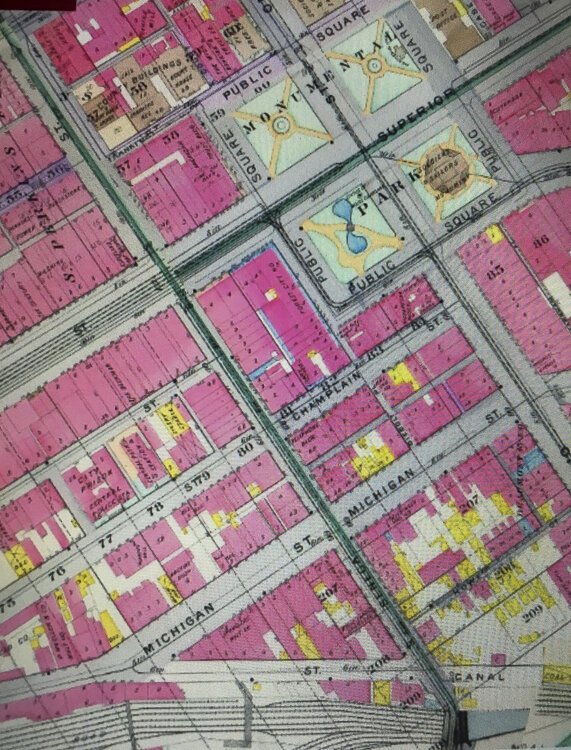 A circa 1910 Sanborn Fire Map showing Champlain St. and the surrounding neighborhood
