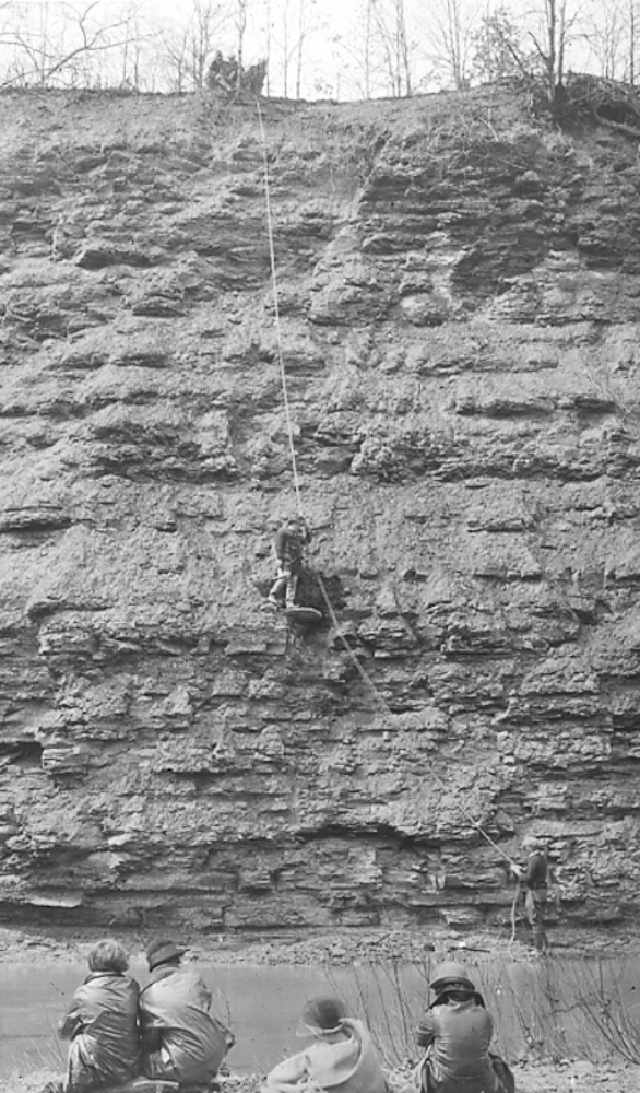 Peter Bungart excavating a concretion from Cleveland shale in Big Creek Reservation