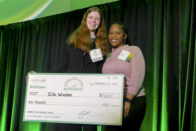 Teen Accelerate 2023 runner ups Ella Witalec and YEI program coordinator Ariana Smith