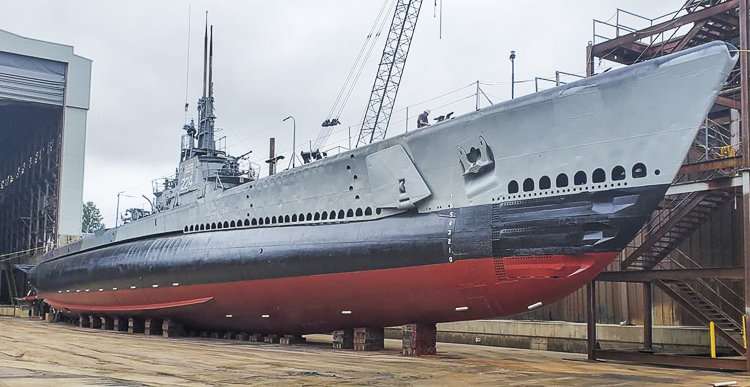 The USS COD in dry dock at Donjon Shipbuilding and Repair in Erie, Pennsylvania