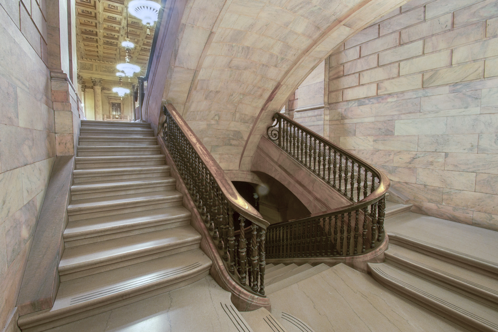 Interior of the bank  in the New England Bldg. section of the Garfield Bldg just after PNC bank left.