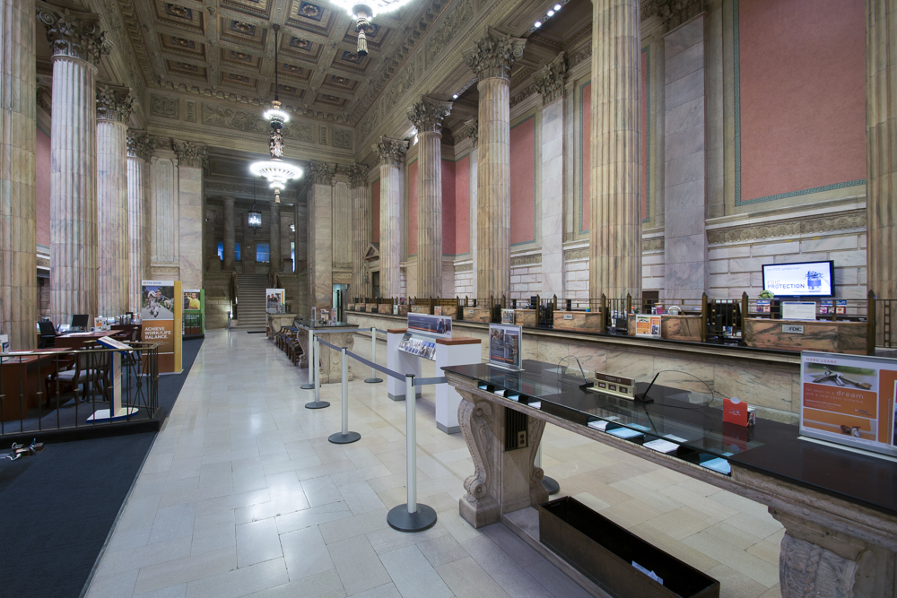 Interior of the bank in the New England Bldg. section of the Garfield Bldg just after PNC bank left.