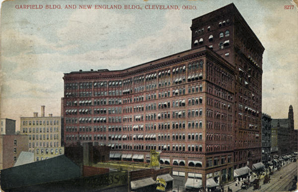 Old postcard of Garfield and New England Buildings