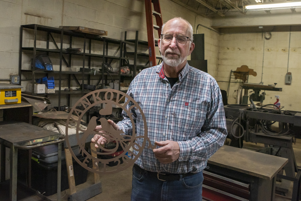 Paul Hadley with one of his ironwork pieces
