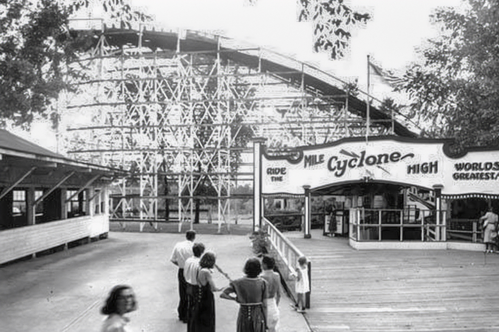 The Cyclone roller coaster at Puritas Springs Park, ca. 1940's