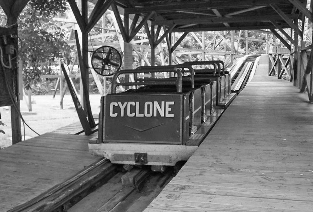 The Cyclone coaster car at Puritas Springs Park