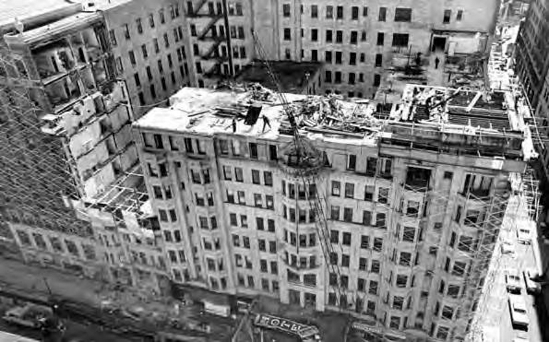 Hollenden Hotel demolition from Federal Reserve Bank Bank Bldg 1963