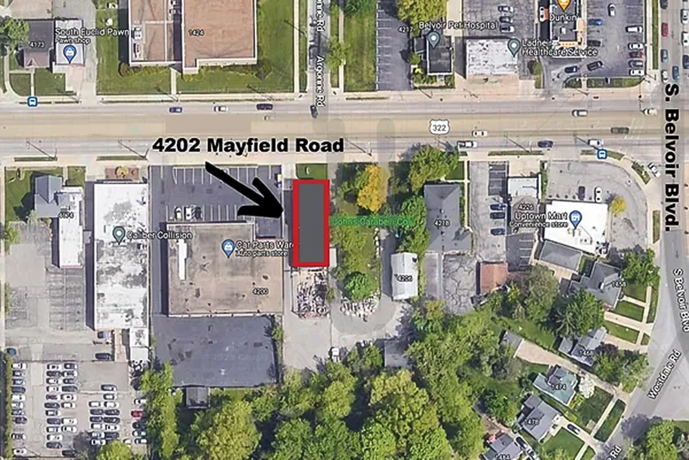 Ariel map of proposed mural location at the Johns Carabelli Company building on Mayfield Road
