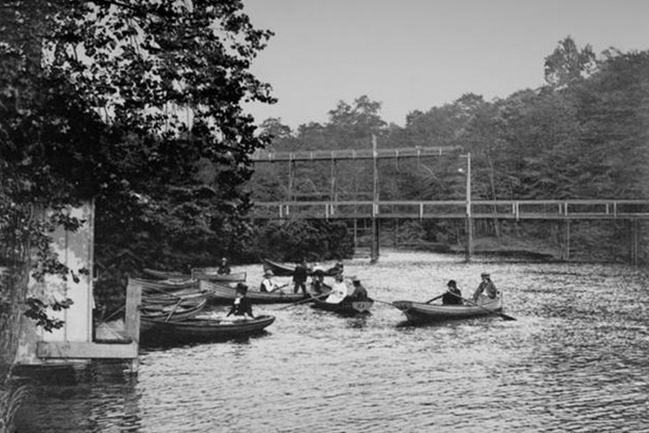 Beyerle Lake, a man-made lake created by damming Burke Brook that allowed patrons to swim and boat in a leisurely manner