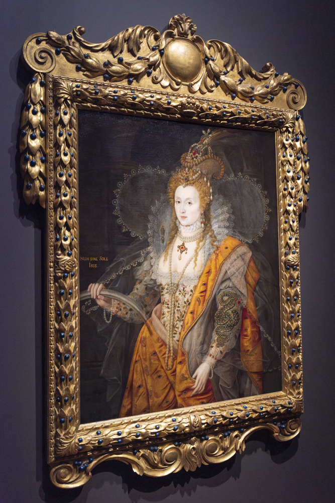 Elizabeth I (The Rainbow Portrait) depicts the queen as a supernatural ruler with the sun’s ability to shine light on her subjects and brin about rainbows. Attributed to Marcus Gheeraerts the Younger about 1602.