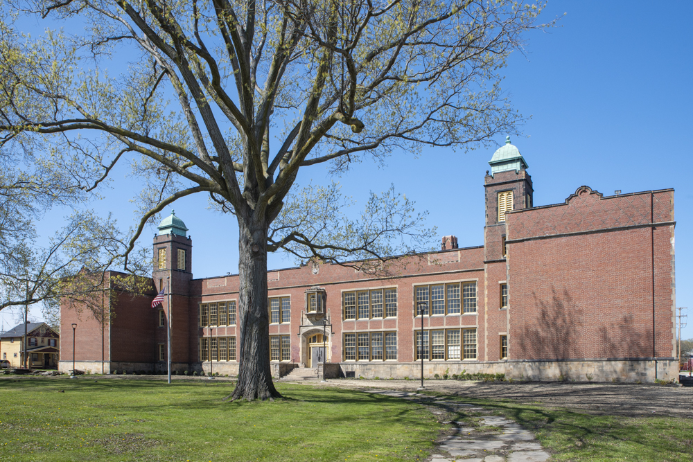 Exterior of The Longfellow apartments, the former Longfellow Elementary School