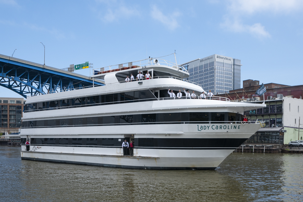 Lady Caroline approaching the Nautica Queen Dock at Flats West Bank for the christening