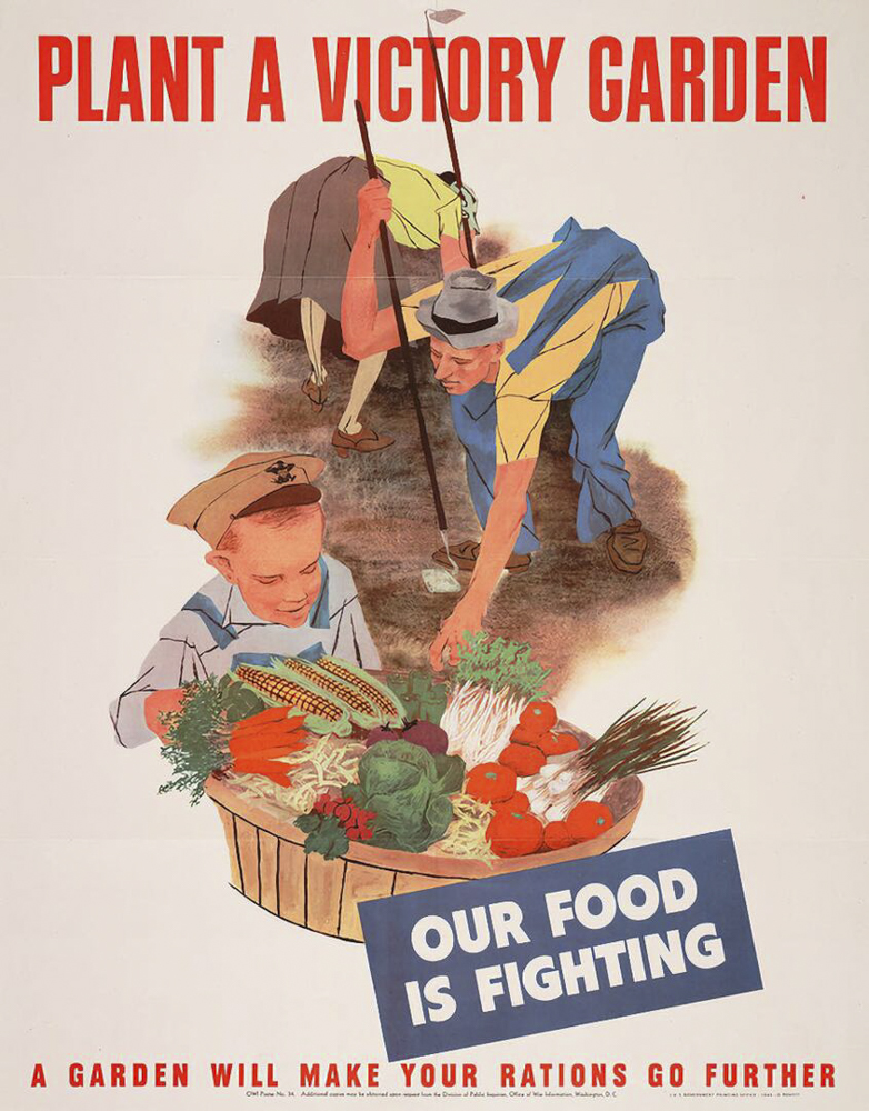 A 1943 US government poster urging Americans to plant victory gardens
