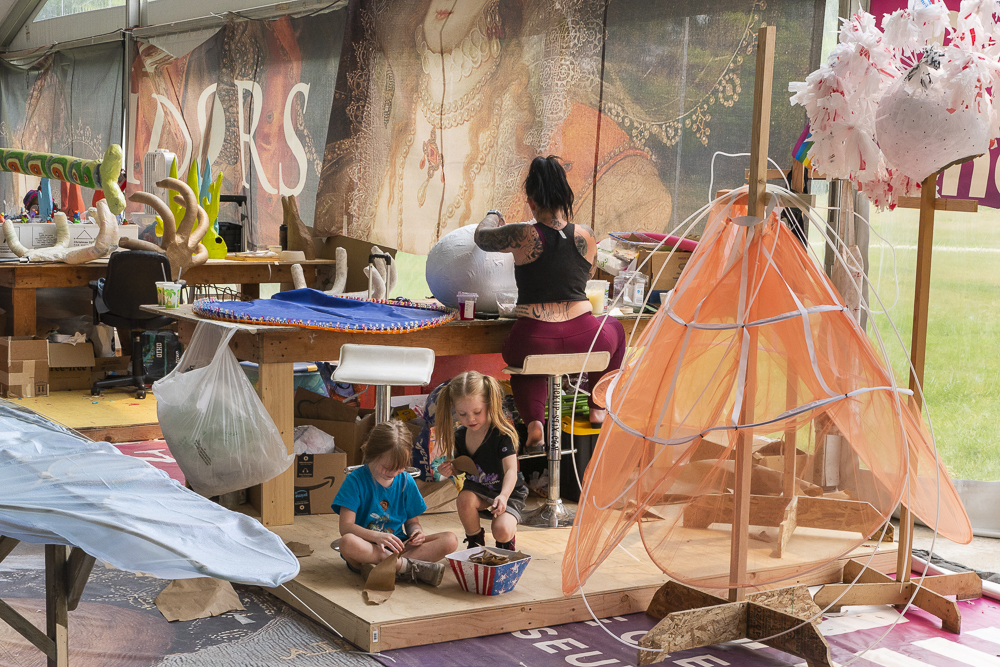 Artist Ashley Wischmeier gets some help from her two daughters Corey and Lily