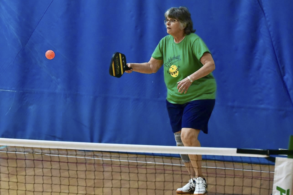 Joann Rombough playing Pickleball at the YMCA Geauga