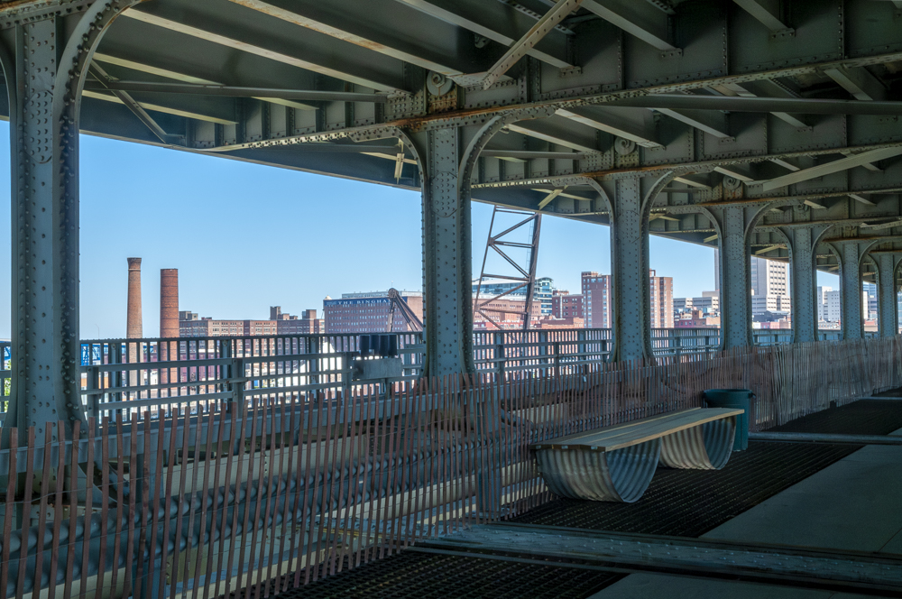 The underside of the Veterans Memorial Bridge (Detroit Superior Bridge)