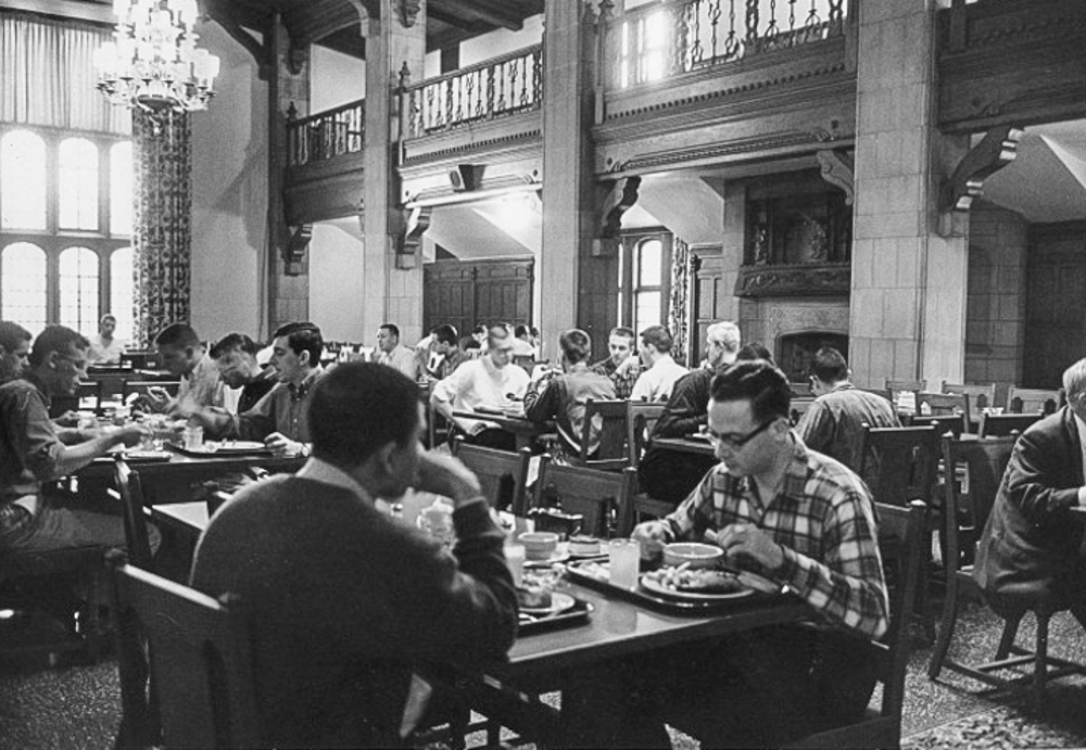 Once one of the glamorous ballrooms, this room was re-purposed into a dining hall for the graduate school students residing in the Tudor Arms