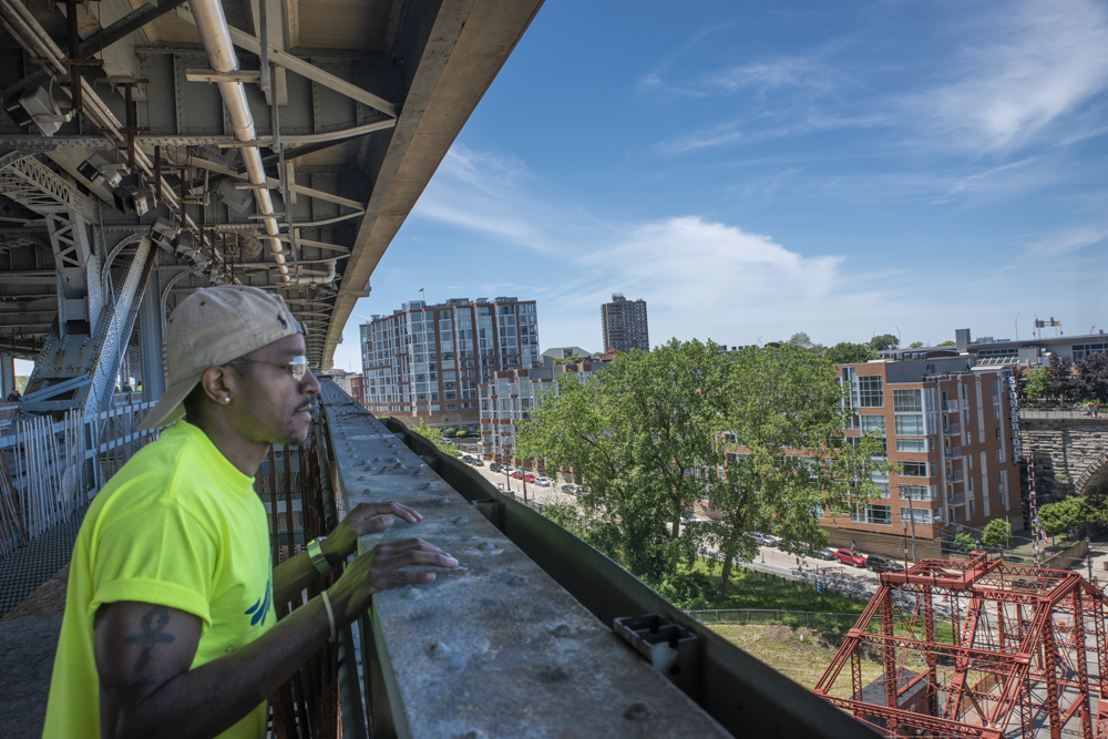The underside of the Veterans Memorial Bridge (Detroit Superior Bridge)