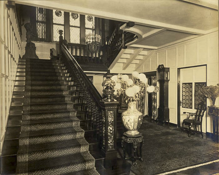 The carved mahogany staircase at Glen Allen