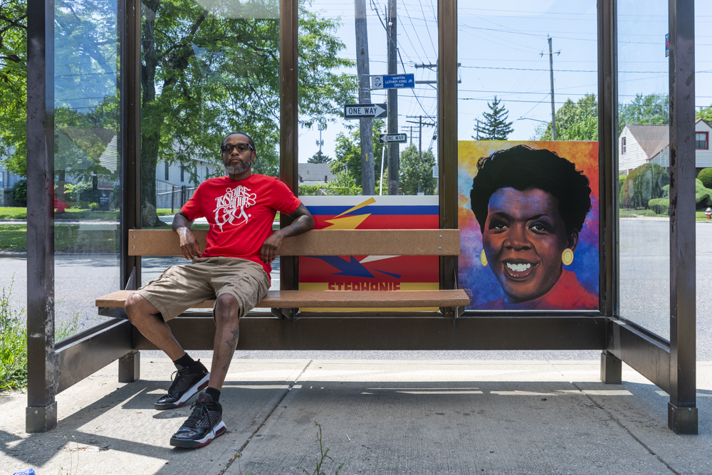 Bus stop art by mr. soul at Martin Luther King Jr. Dr. and Avon