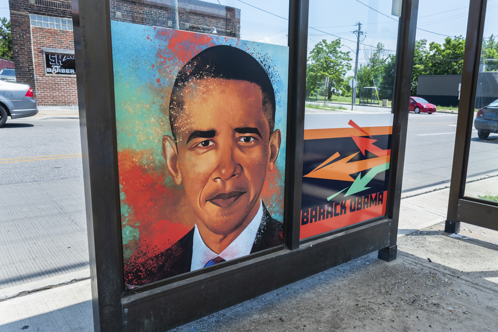 Bus stop art by mr. soul at E 131st and Miles  south bound