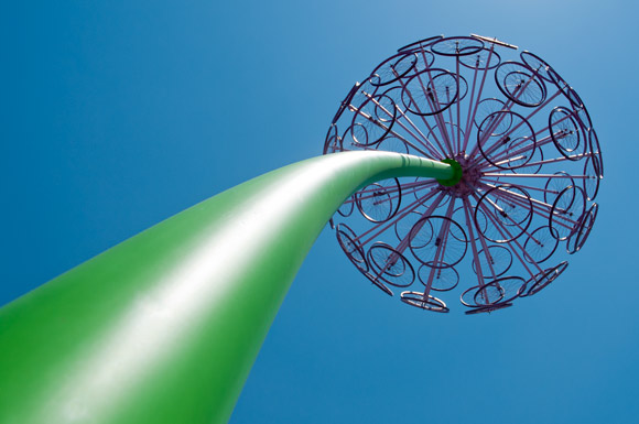 Rotaflora sculpture marks the East 49th Street trailhead