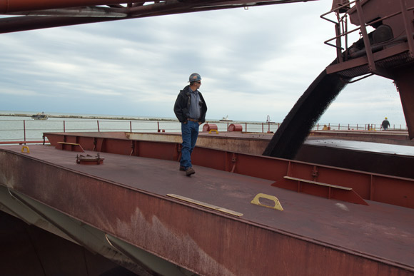 The American Courage loading roughly 15,000 tons of iron ore at the Port Authority’s Cleveland Bulk Terminal on Lake Erie